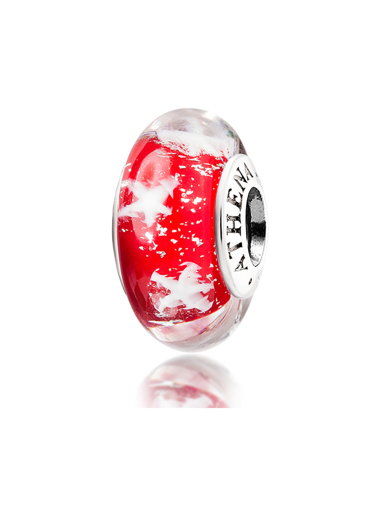 Christmas Snowfall Murano glass charm bead with sterling silver core by ATHENAIE