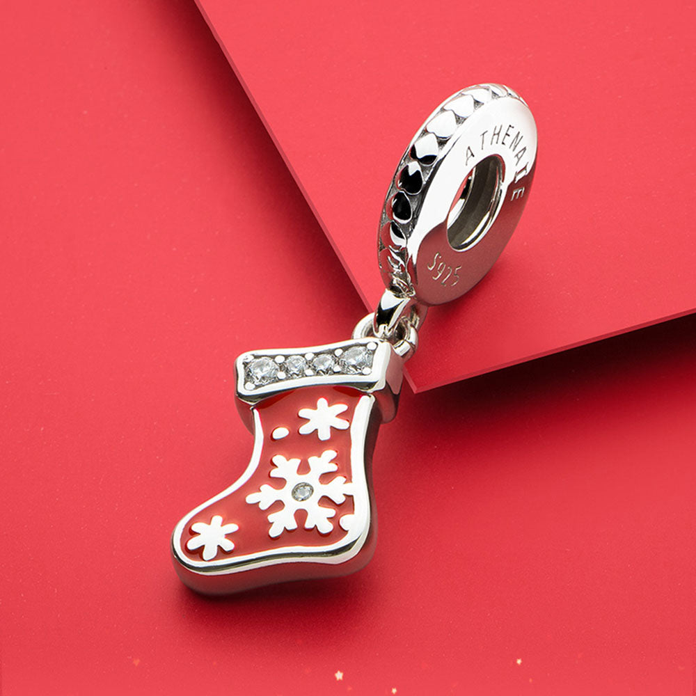 Christmas Stocking pendant charm with holiday scene styling – festive jewelry bead