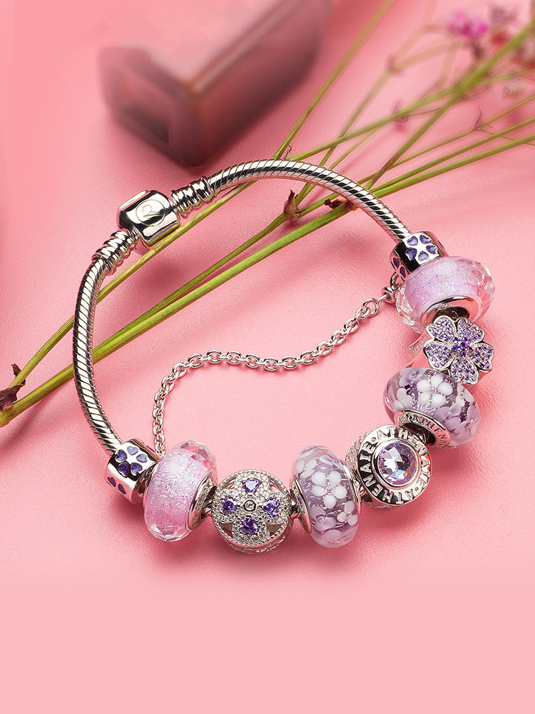 Bracelet styled with amethyst clover charm bead