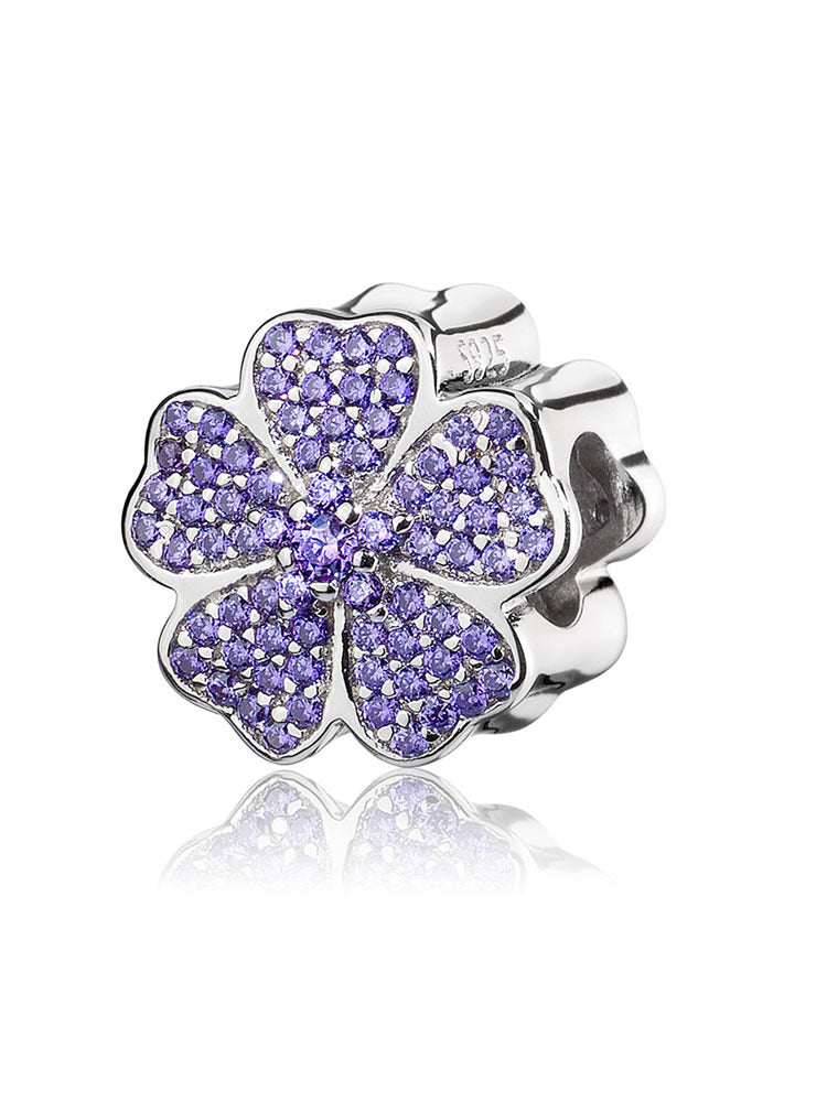 Amethyst clover charm bead in 925 sterling silver with CZ by ATHENAIE