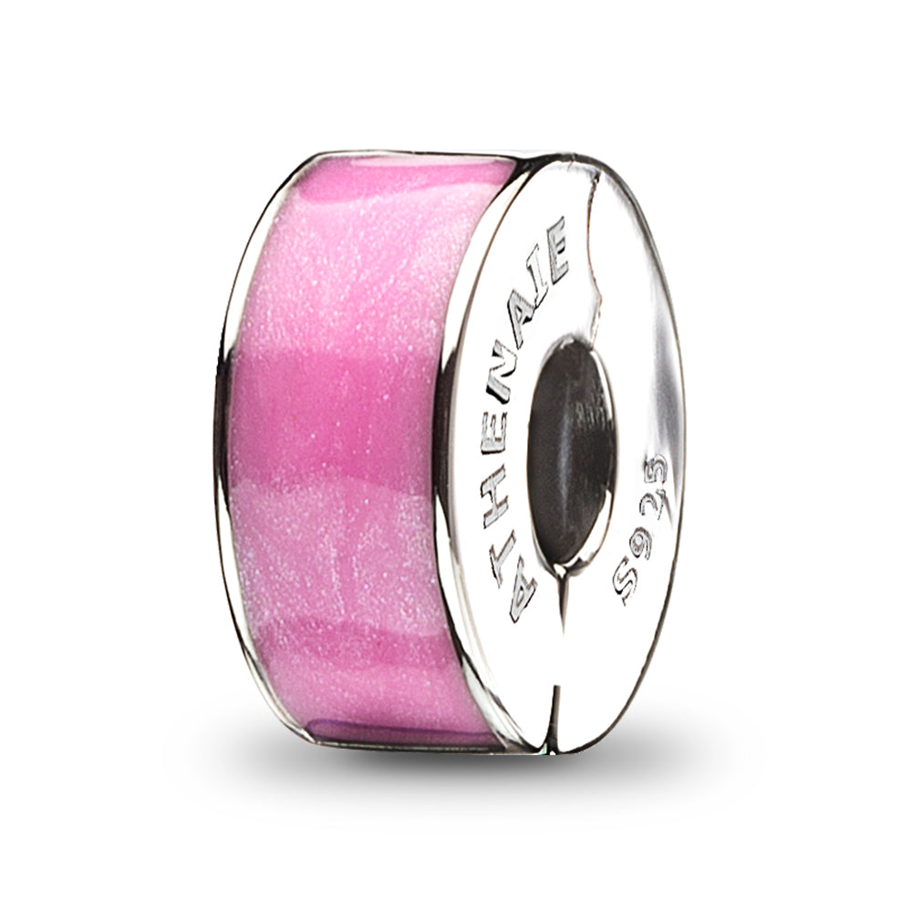 Pink Gleam Clip Charm – enamel side close-up of stopper charm