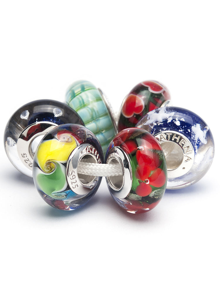 Color whirl murano glass charm styled on sterling silver European charm bracelet