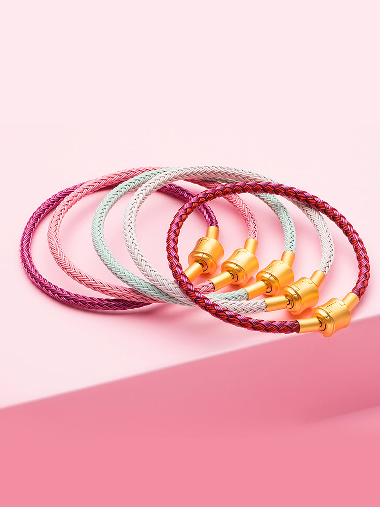 Colorful braided charm bracelet with gold clasp for charm beads