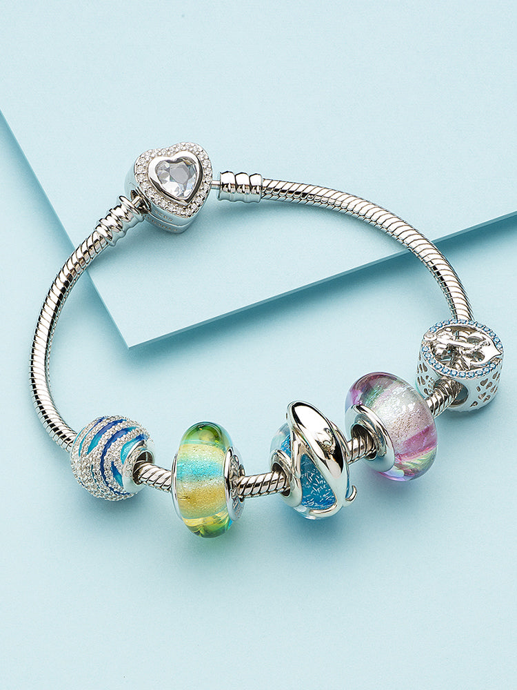 Colorful Murano glass bead charm bracelet styling