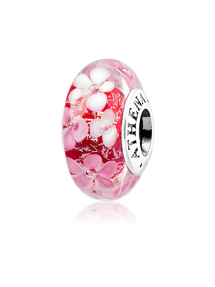 Crimson bloom murano glass charm with 925 sterling silver core by ATHENAIE