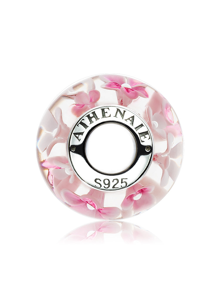 Side view of crimson bloom murano glass charm handcrafted Murano glass bead