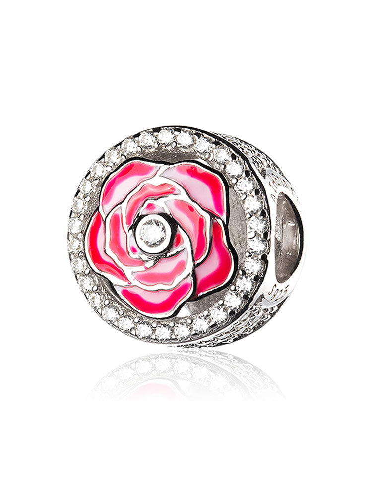 Crimson rose charm bead in 925 sterling silver by ATHENAIE