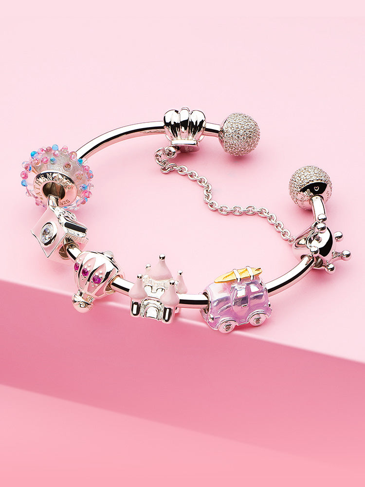 Twin crowns safety chain charm bracelet jewelry