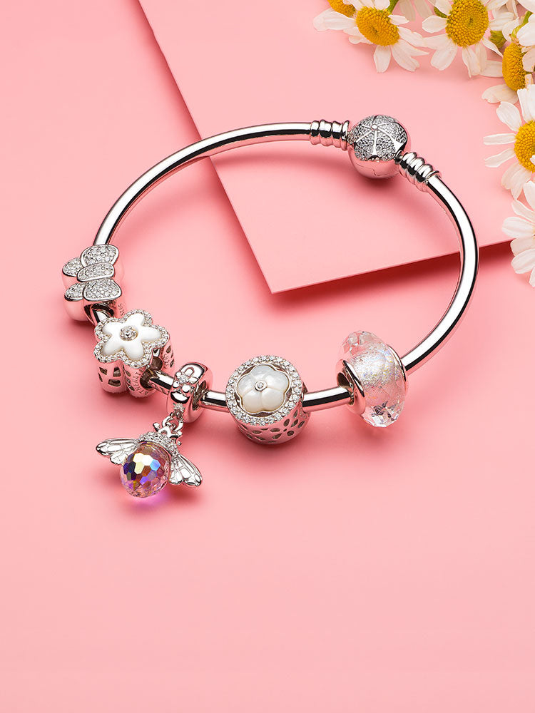 Aurora Murano glass charm bead on sterling silver charm bracelet