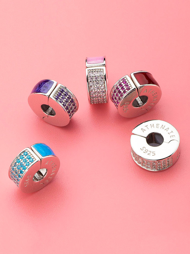 Crystal clip stopper charm securing charms on bracelet