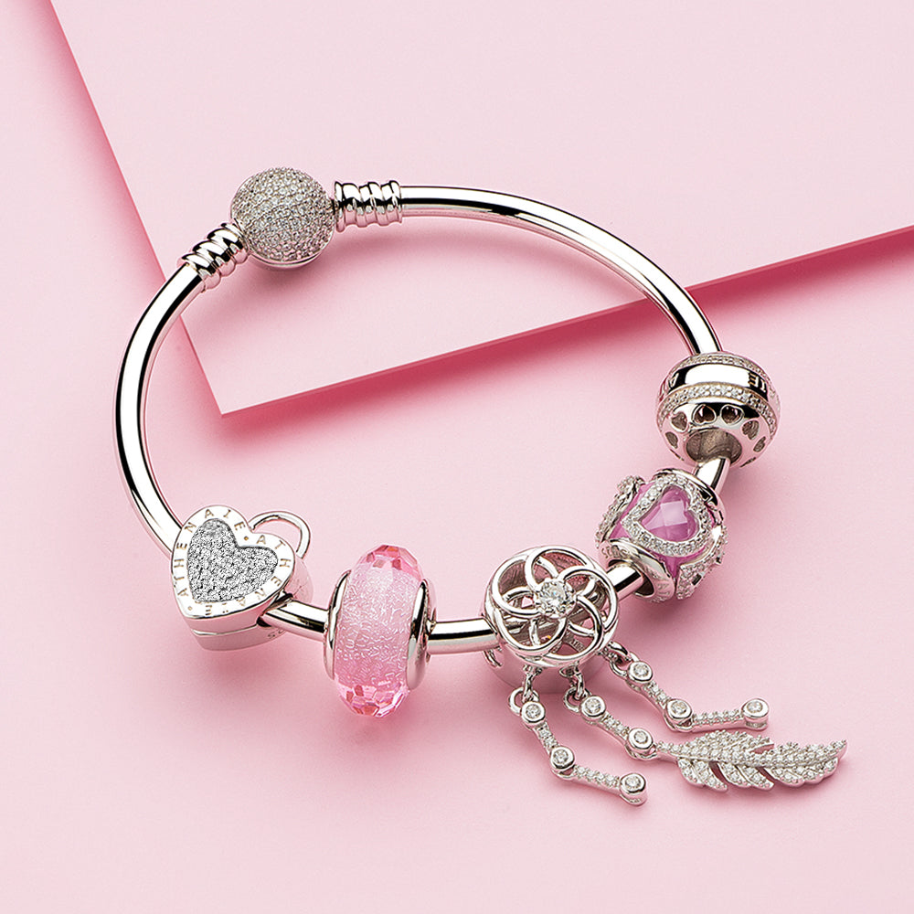 ATHENAIE Crystal Heart Lock charm styled on silver bracelet, romantic spacer with meaning