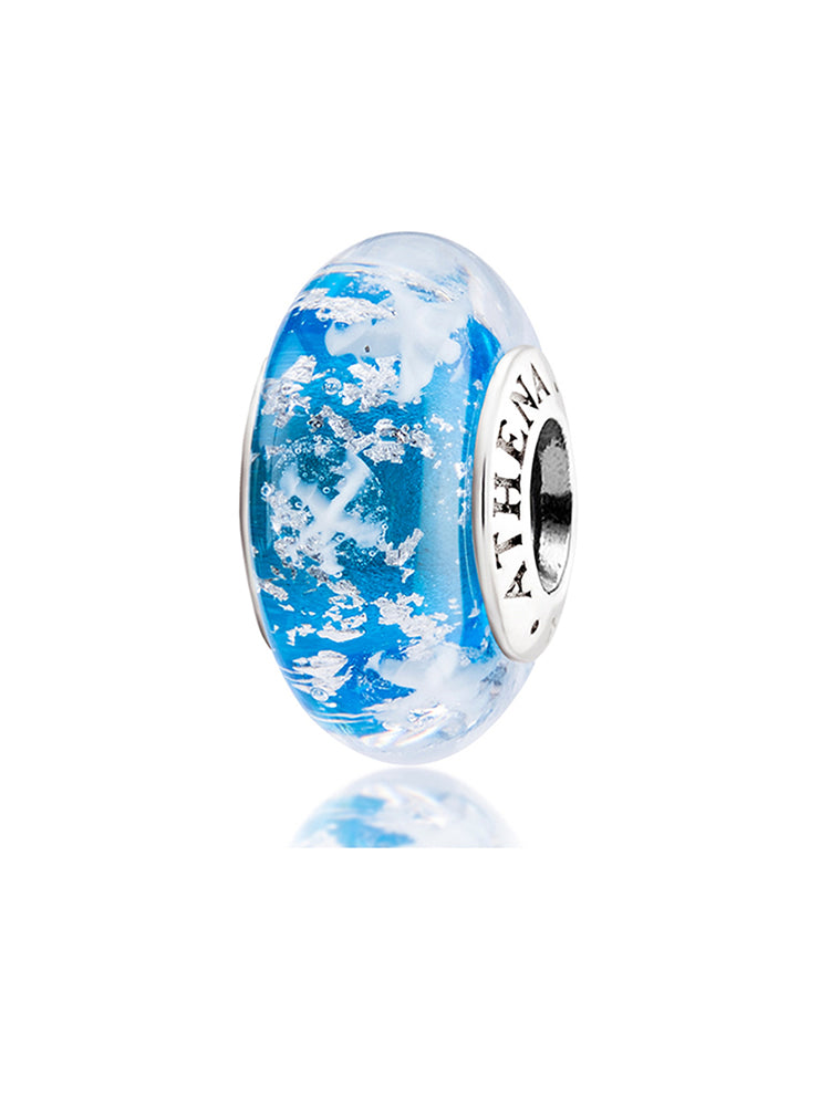 Crystal Snowflake Murano glass charm bead with sterling silver core by ATHENAIE