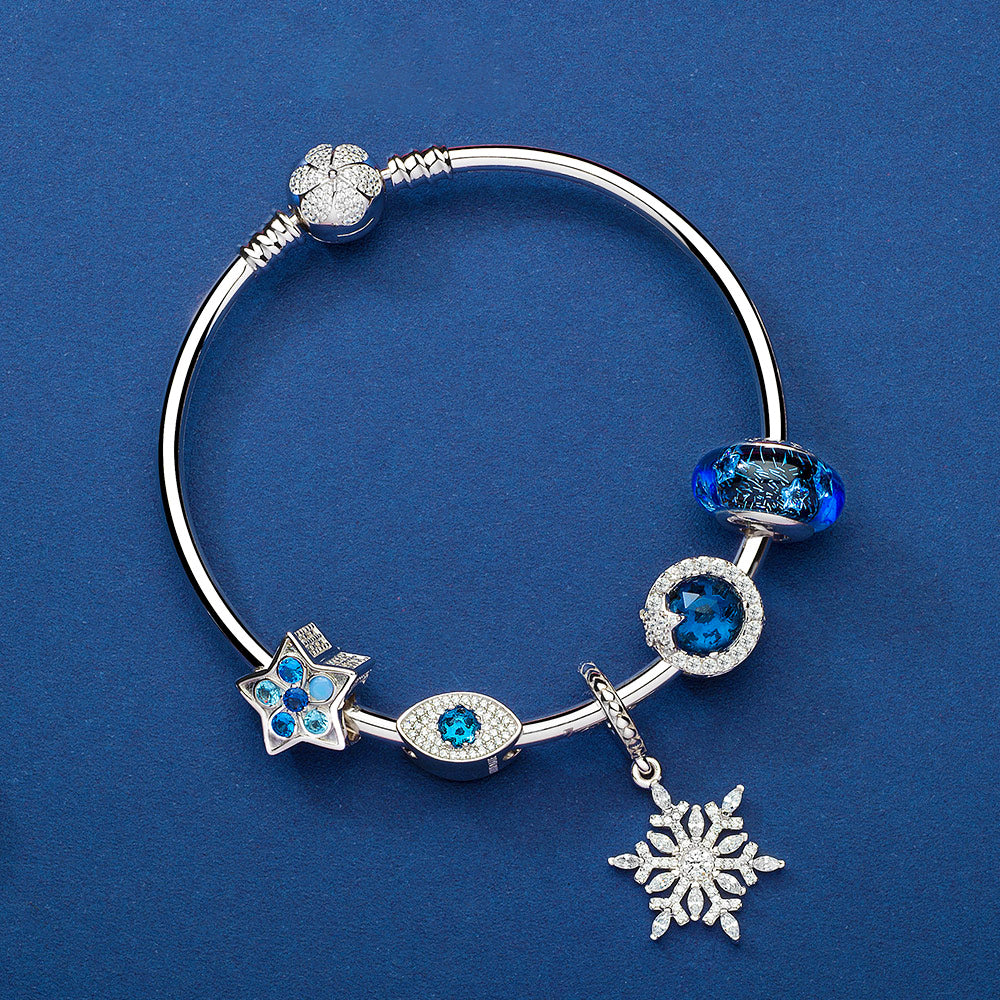 Crystal Snowflake pendant charm paired with bracelet styling – elegant holiday jewelry bead