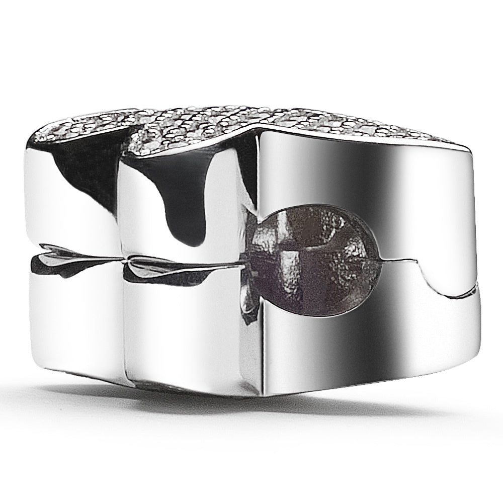 Side angle of Crystal Wings butterfly clip charm in open state, showcasing platinum plating and butterfly motif