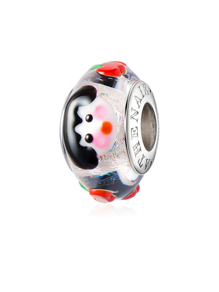 Cute girl murano glass charm bead front view
