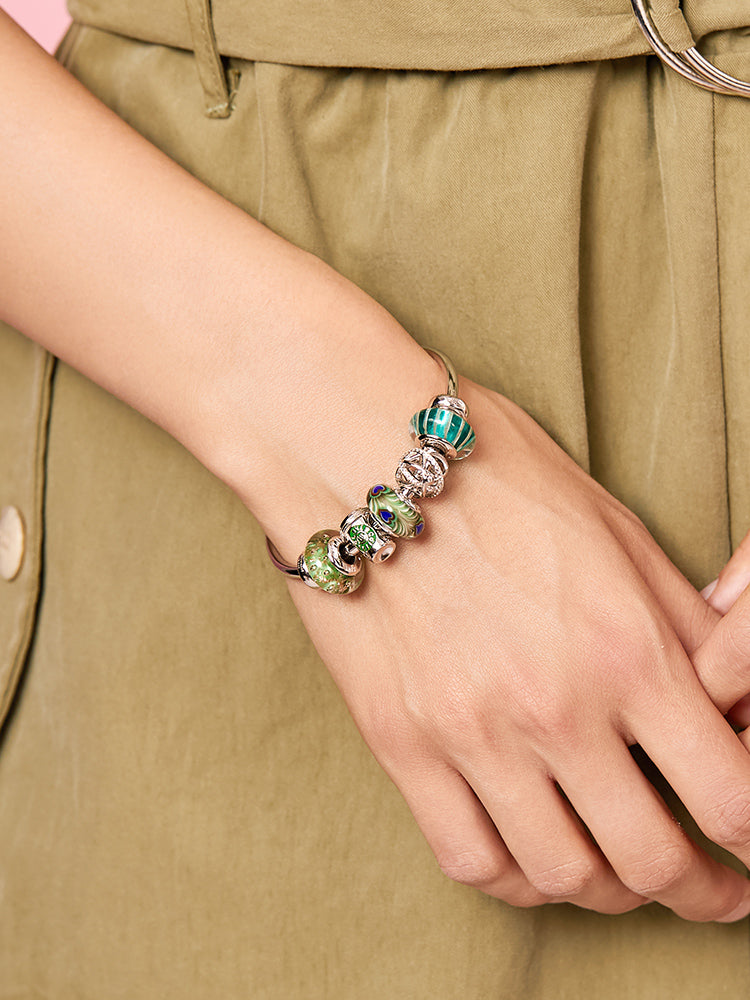 Eternal Bond sterling silver CZ charm bead worn on bracelet