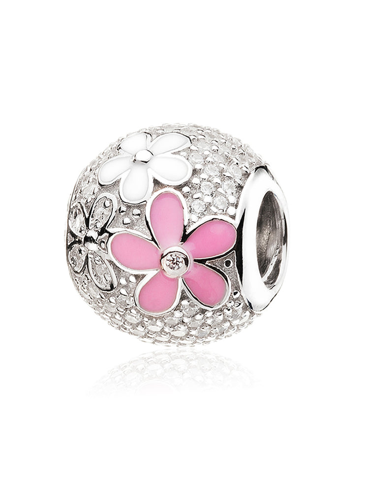 Daisy 925 sterling silver enamel charm with cubic zirconia flower design by ATHENAIE