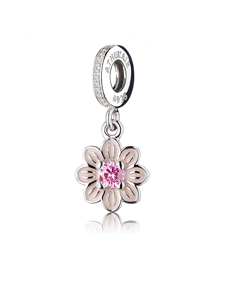 Daisy charm pendant in 925 sterling silver with blush enamel and CZ by ATHENAIE