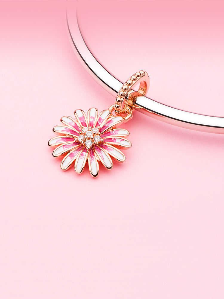 Daisy dangle charm styled on charm bracelet by ATHENAIE