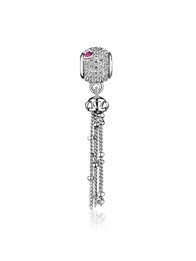 Dancing Heart tassel charm bead in 925 sterling silver with CZ by ATHENAIE