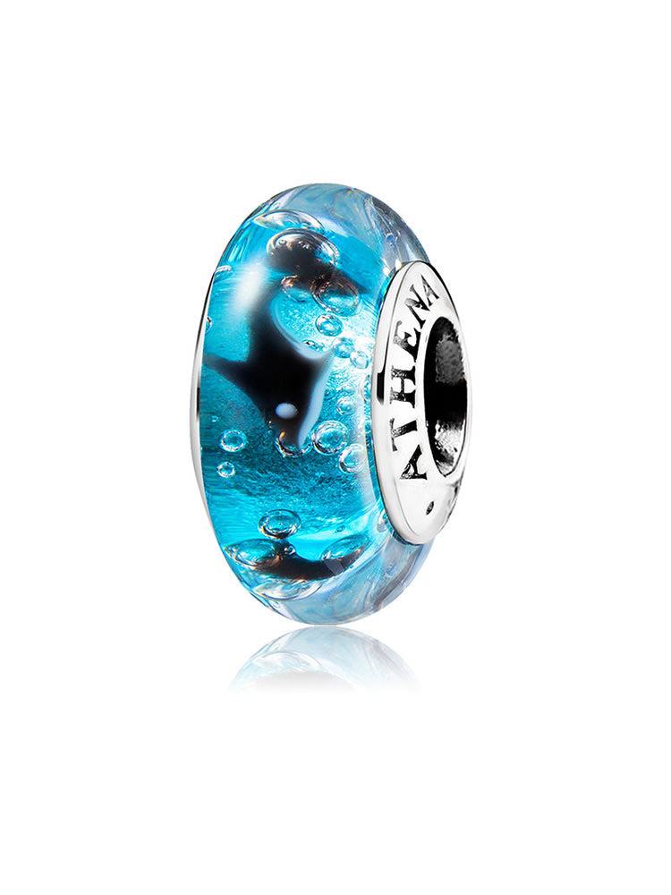Dolphin Murano glass bead charm with 925 silver core by ATHENAIE