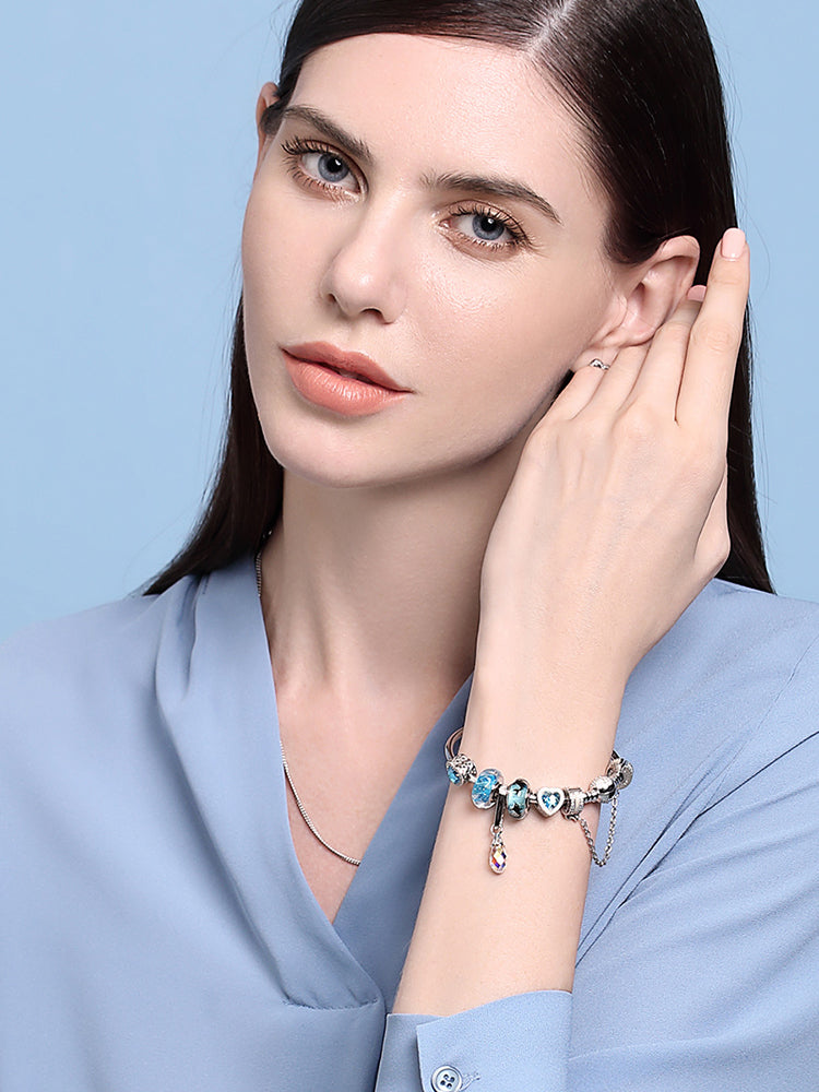 Ocean dolphin Murano glass bead charm bracelet styling by ATHENAIE