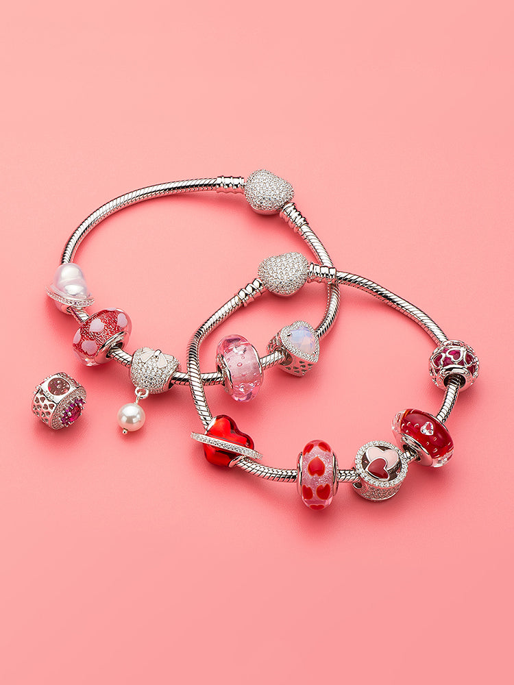 Twin Hearts charm bead bracelet look featuring romantic heart design