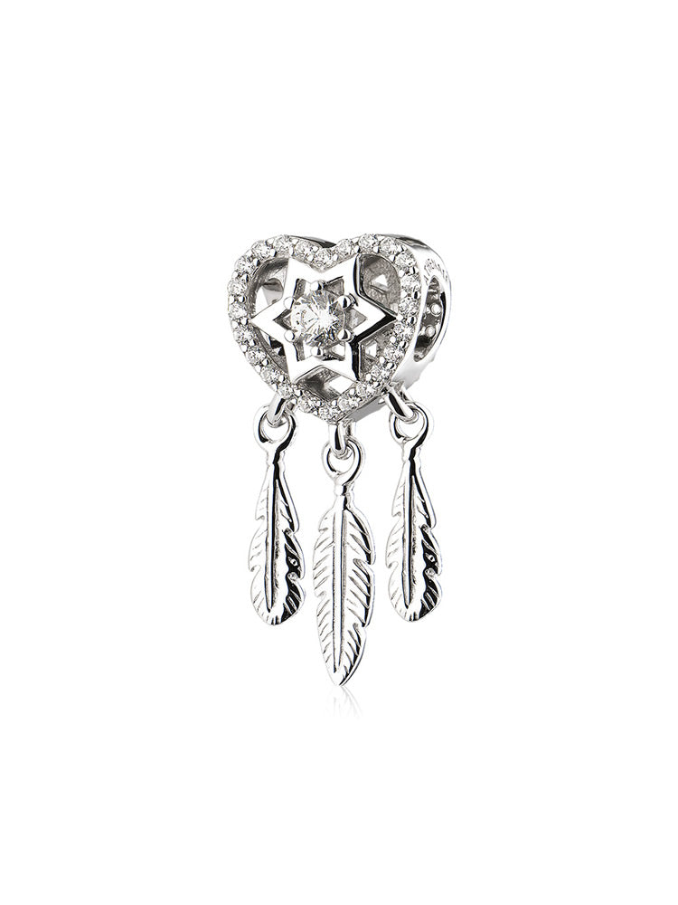 Dreamcatcher heart charm bead front view in sterling silver