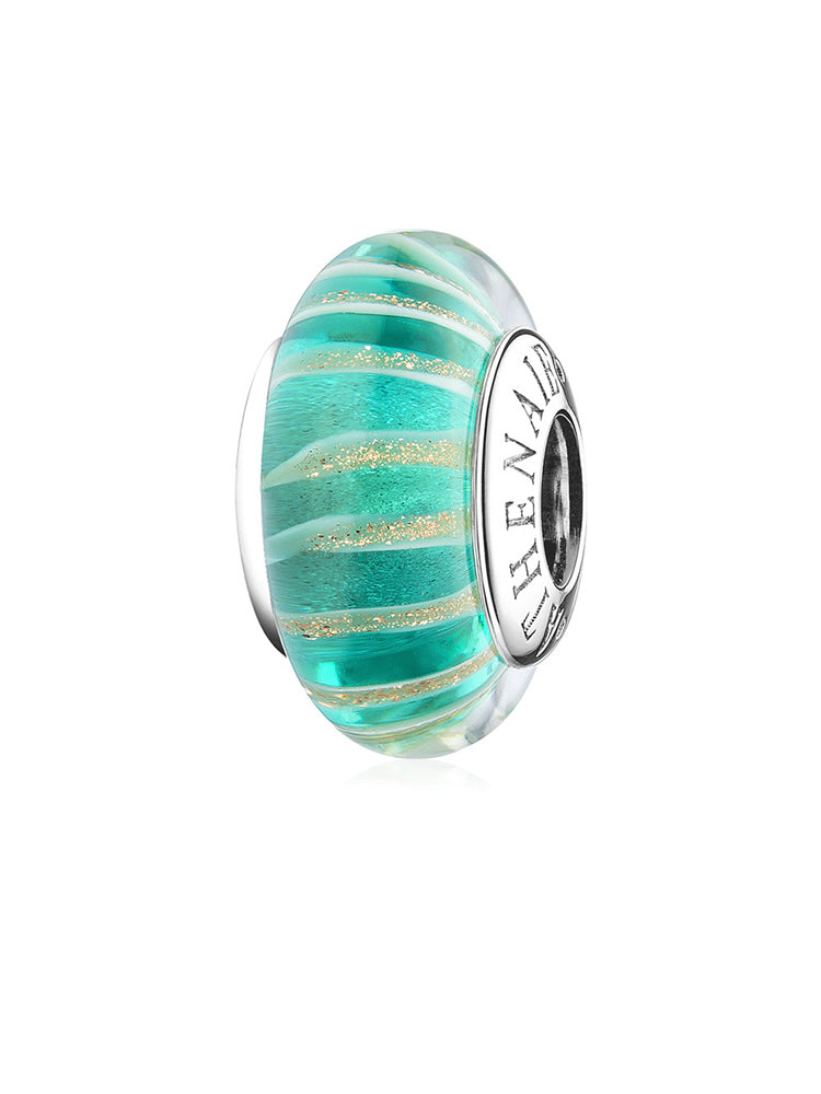 Emerald Breeze Murano glass charm bead with sterling silver core by ATHENAIE