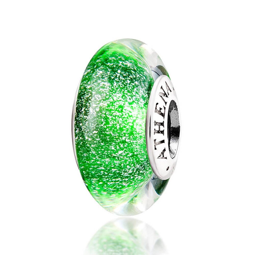 Emerald Dew green Murano glass charm bead front view with 925 silver core – ATHENAIE