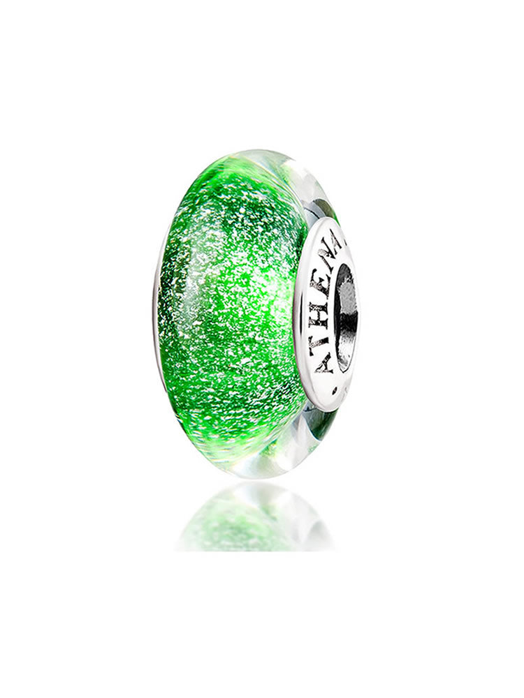 Emerald dew murano glass charm with 925 sterling silver core by ATHENAIE