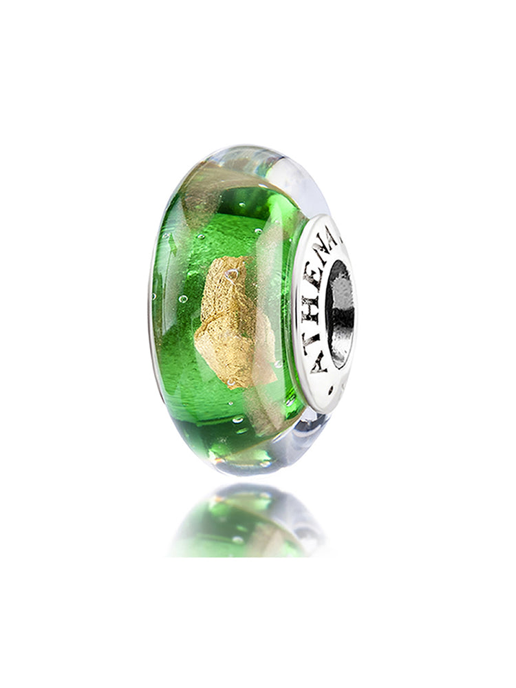Emerald gold Murano glass charm bead with 925 silver core by ATHENAIE