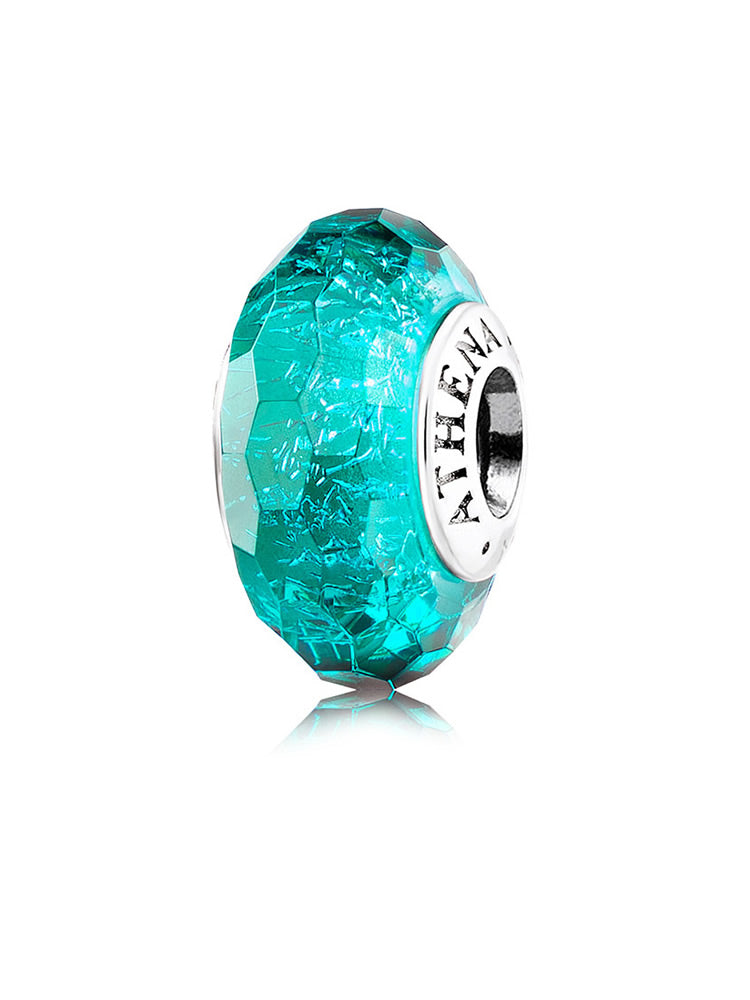 Emerald ice Murano glass charm bead with silver core by ATHENAIE
