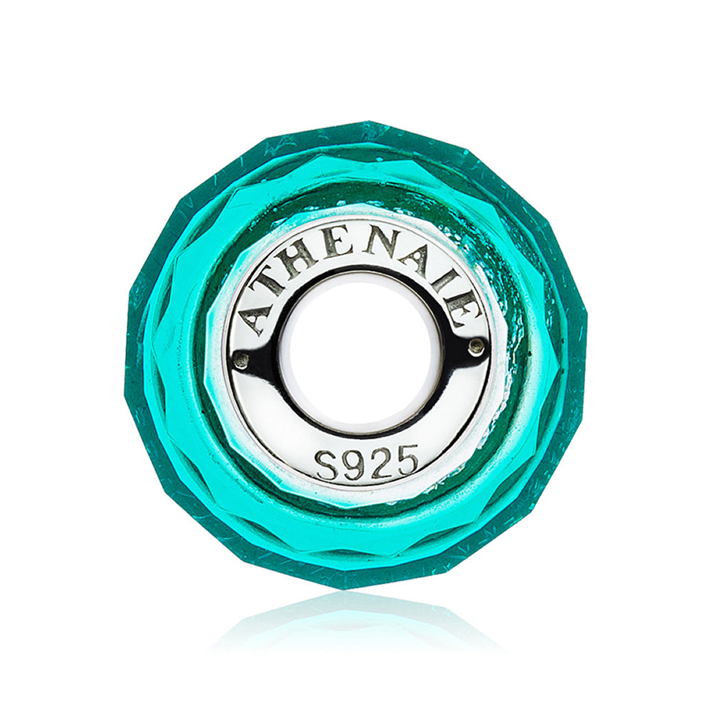 Side view of Emerald Ice Murano glass charm bead 925 silver.