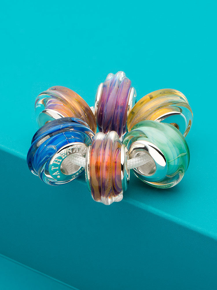 Emerald wave Murano glass charm bead bracelet style