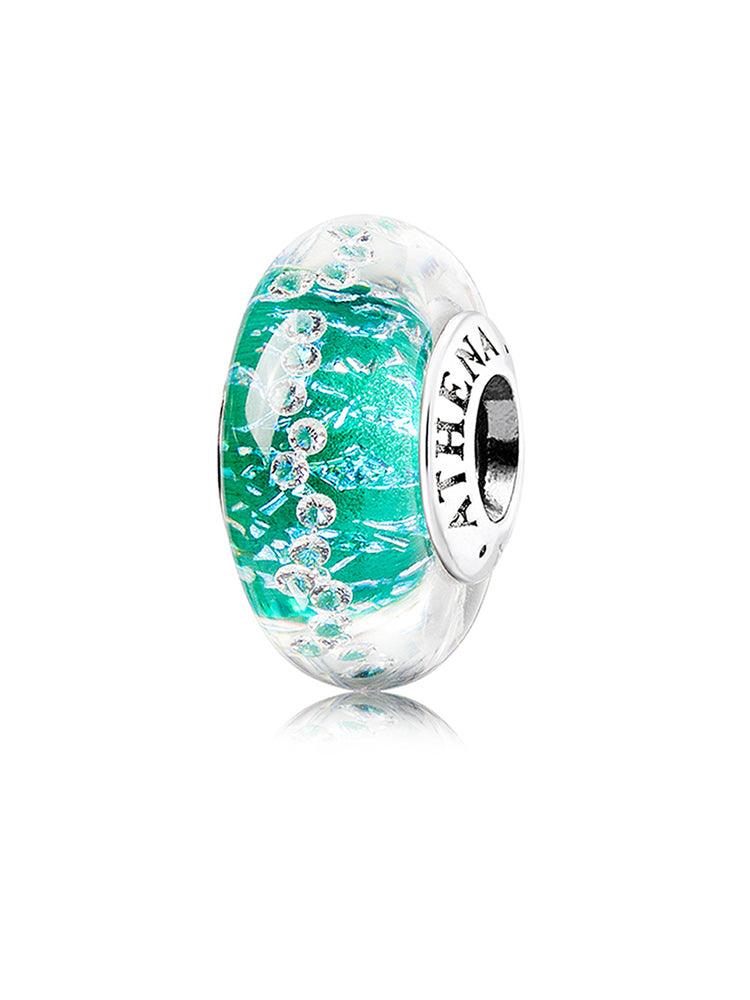 Emerald Murano glass charm bead with 925 sterling silver core by ATHENAIE