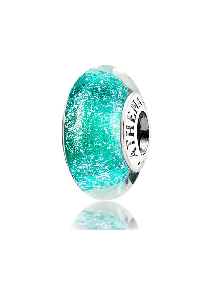 Emerald sky murano glass charm with 925 sterling silver core by ATHENAIE
