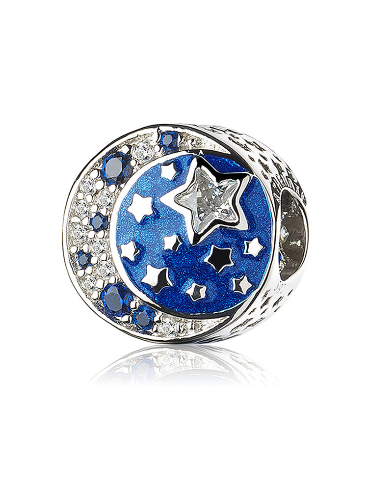 Blue enamel star charm in 925 sterling silver front view