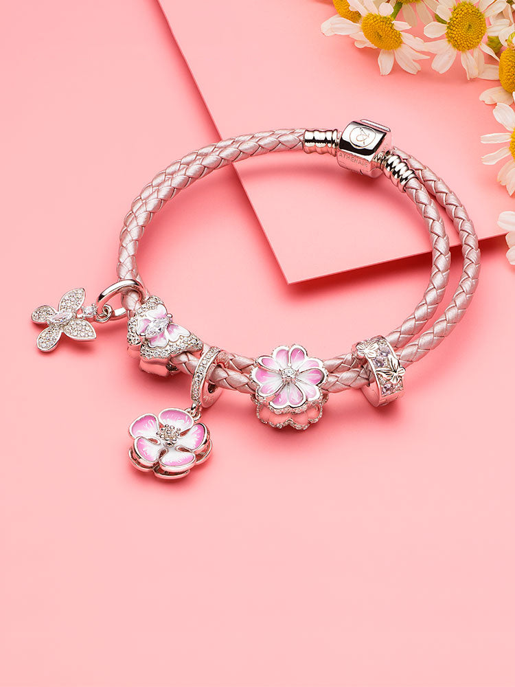 Enamel flower charm bead bracelet look