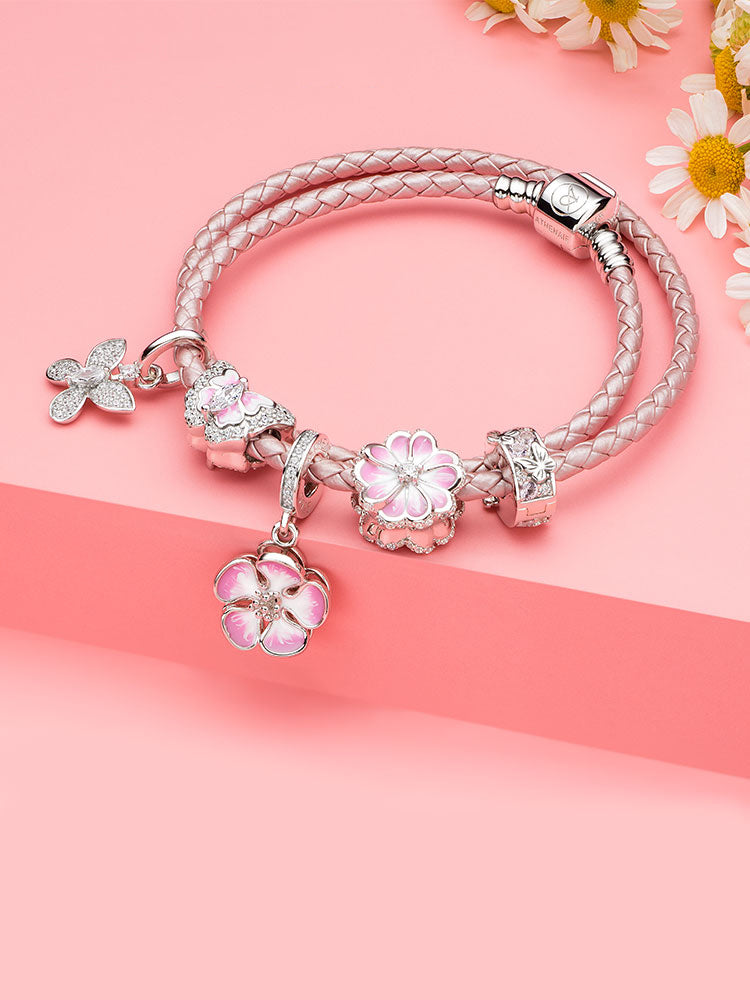 Enamel flower dangle charm bracelet styling