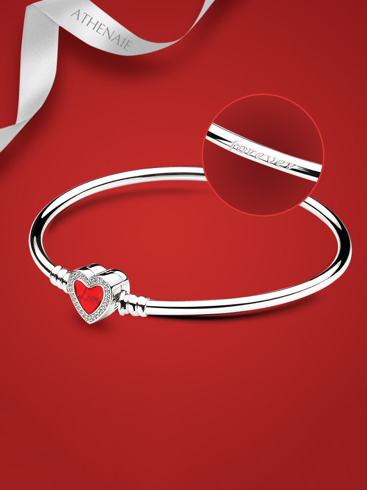 sterling silver enamel heart clasp charm bangle bracelet styling scene