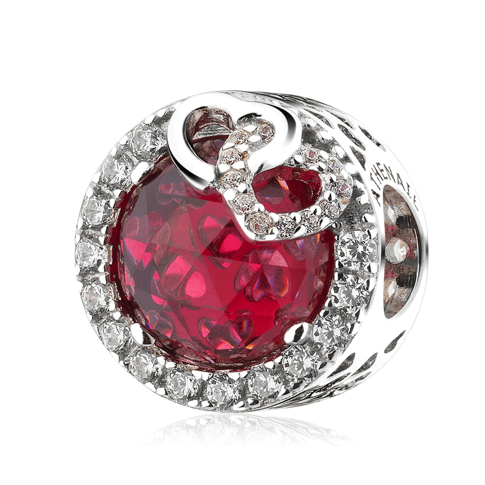 Eternal Love CZ charm bead made of 925 silver, front view.