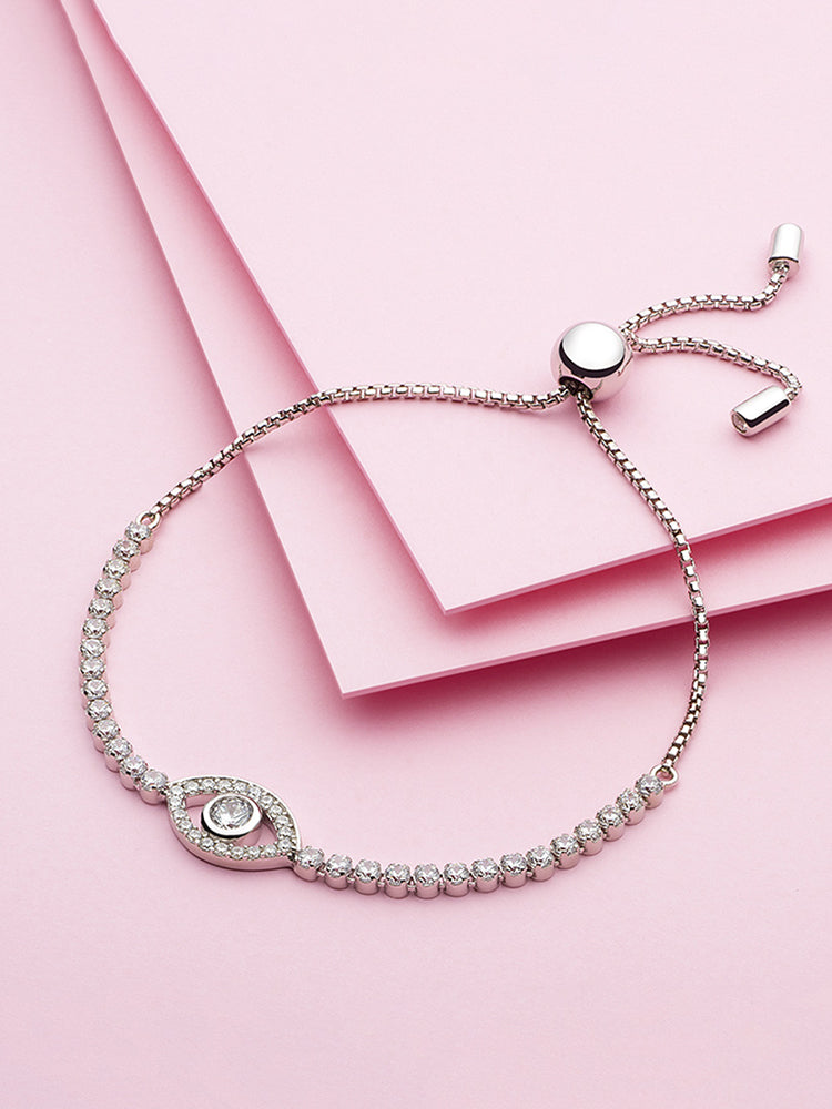 925 sterling silver evil eye CZ adjustable bracelet styling scene