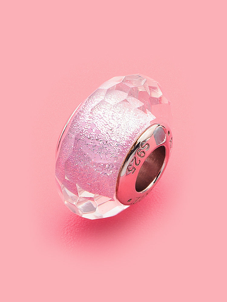 Lavender mist faceted Murano glass bead styled on European charm bracelet by ATHENAIE