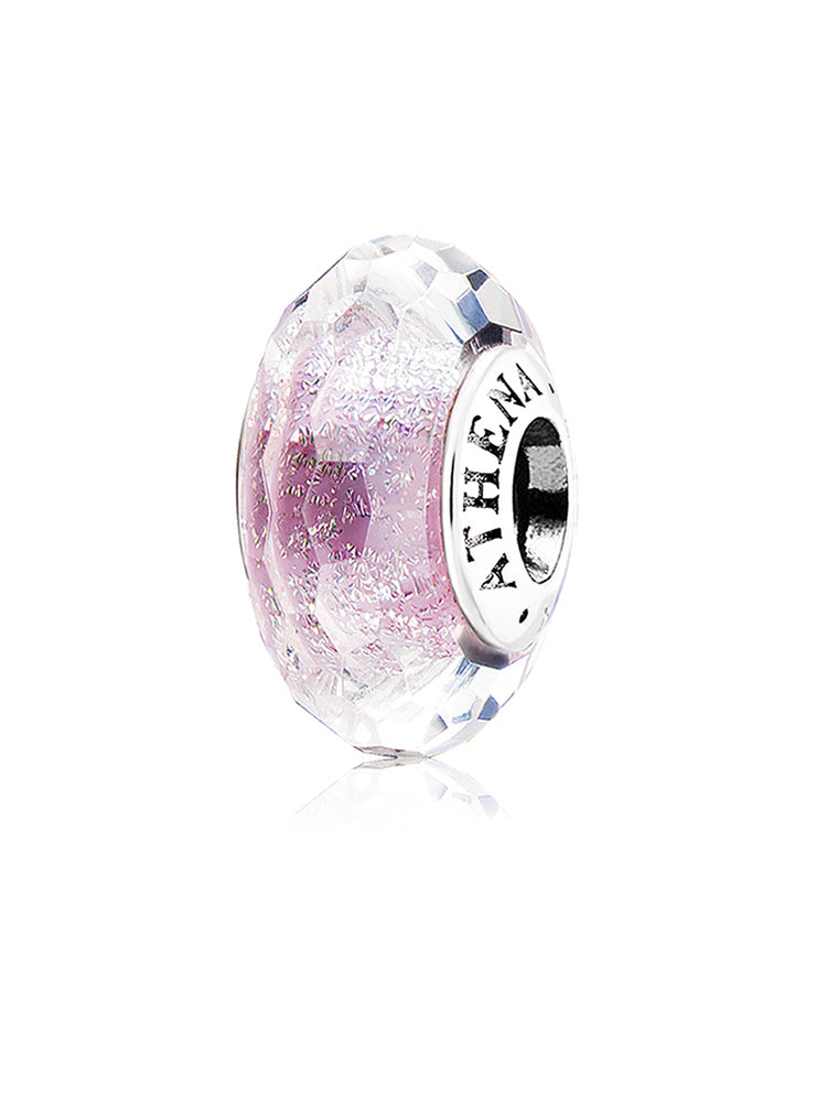Faceted Murano glass bead in lavender mist color with 925 silver core charm by ATHENAIE