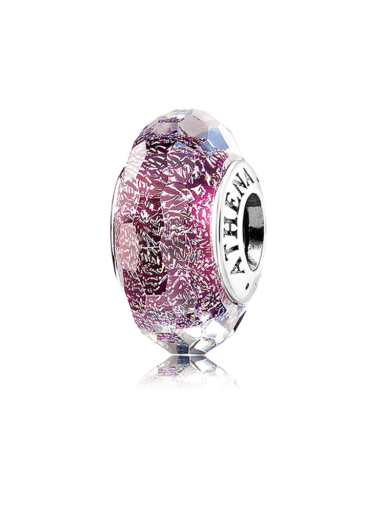 Faceted Murano glass bead in midnight bloom color with 925 silver core charm by ATHENAIE