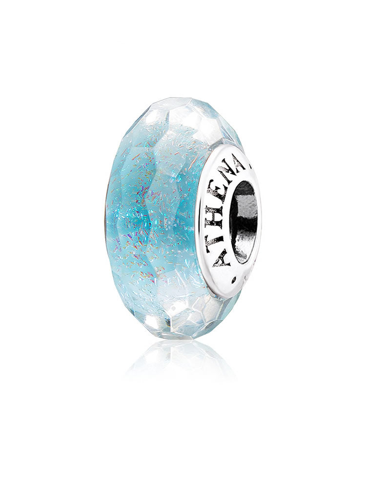 Faceted Murano glass bead in ocean whisper color with 925 silver core charm by ATHENAIE