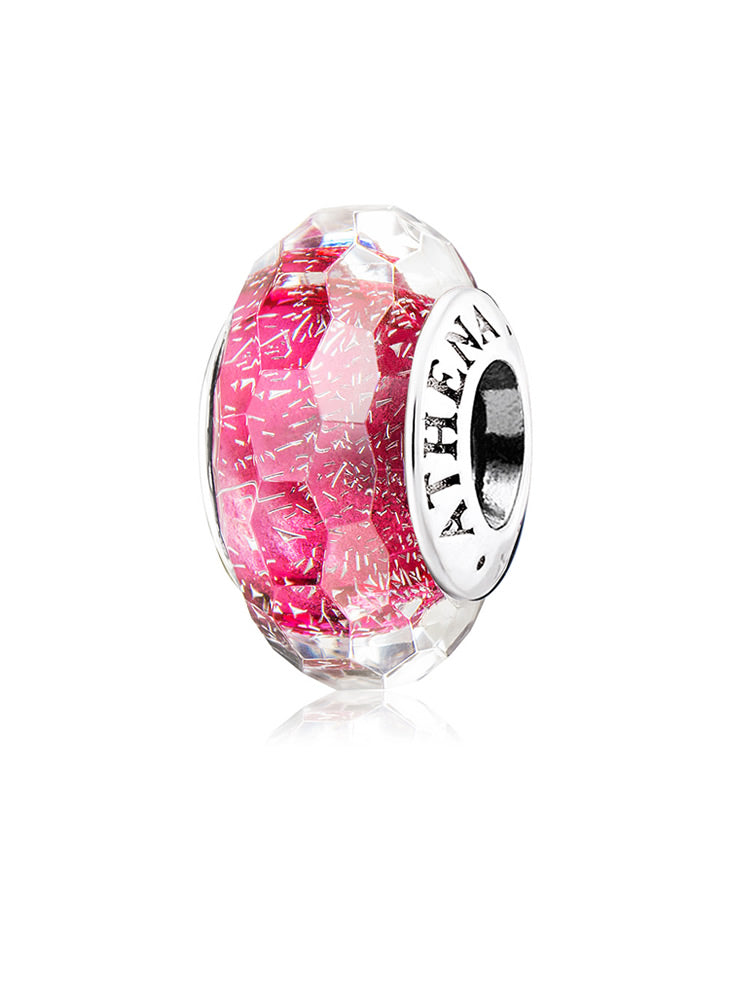 Faceted Murano glass bead with rose stardust sparkle and 925 silver core charm by ATHENAIE