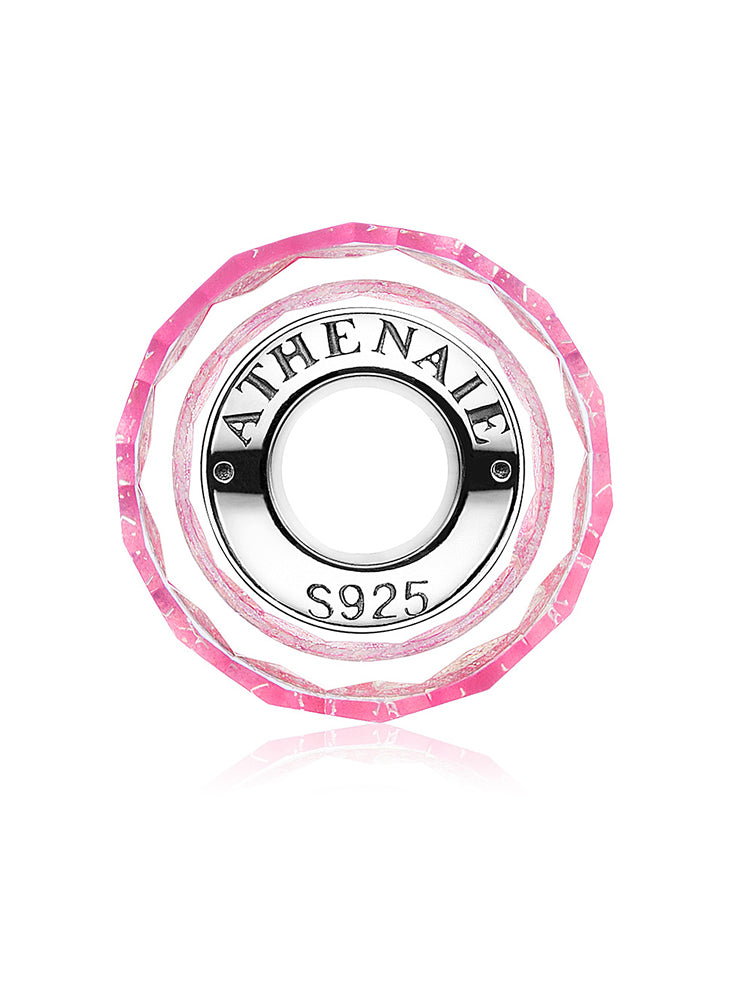 Side view of faceted Murano glass bead with rose stardust sparkle and silver core by ATHENAIE