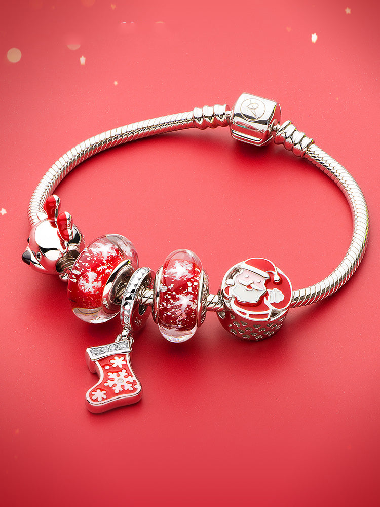 Festive Christmas stocking pendant charm on bracelet
